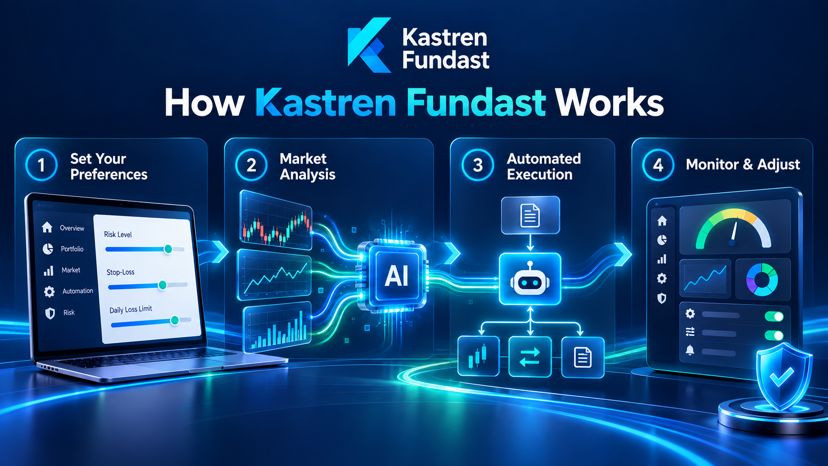 Kastren Fundast automated trading process diagram showing AI analysis